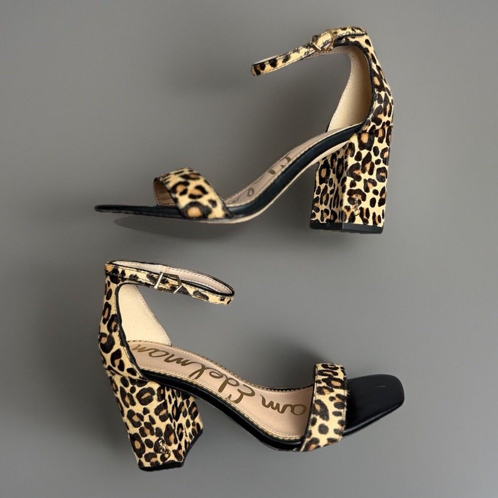 Sam Edelman Daniella Leopard Print Calf Hair Block Heel Sandals Women’s Size 6